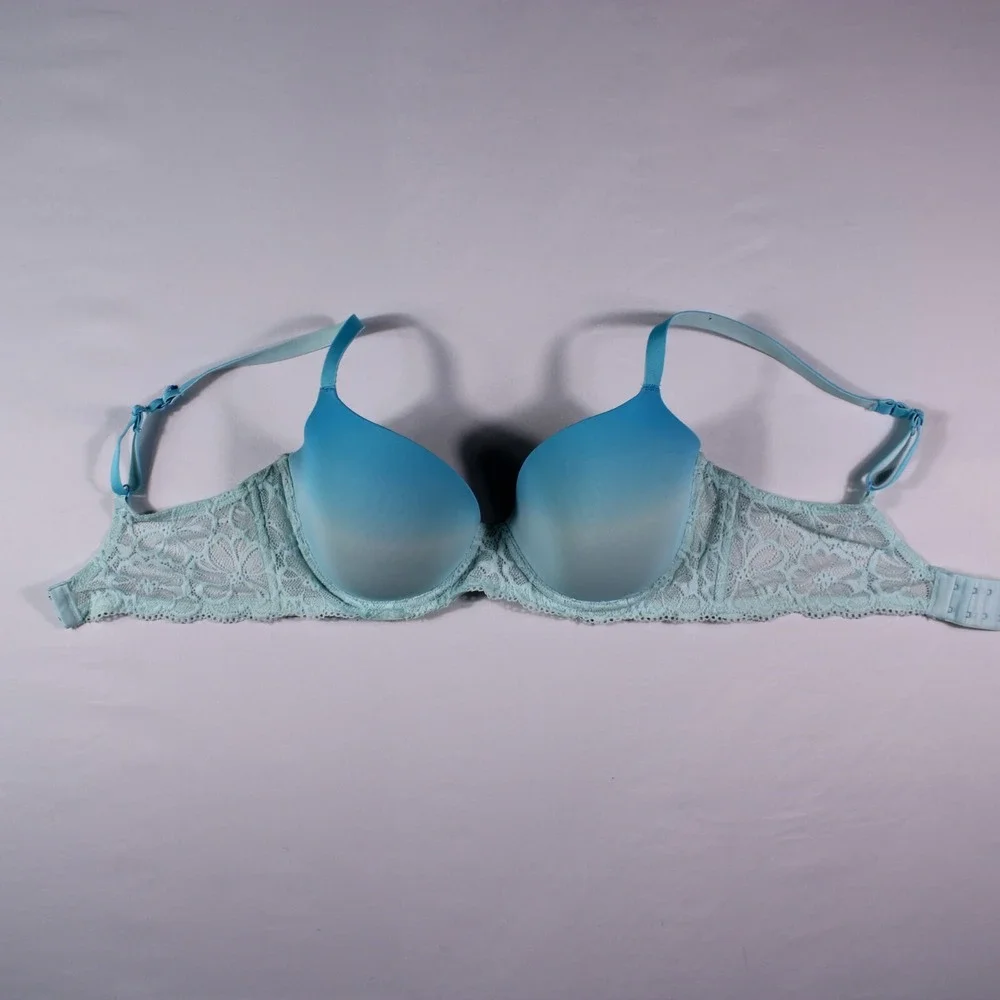 No Boundaries Bra Womens Size 34DD Sky Blue Adjustable Straps Cute Floral Design
